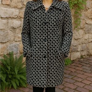 ANNA RACHELE Black and White Tweed Coat with Jeweled Accents, IT46/US10/L